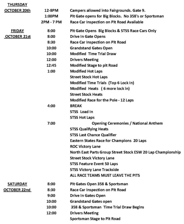 Orange County Fair Speedway Announces Schedule For 61st Eastern States